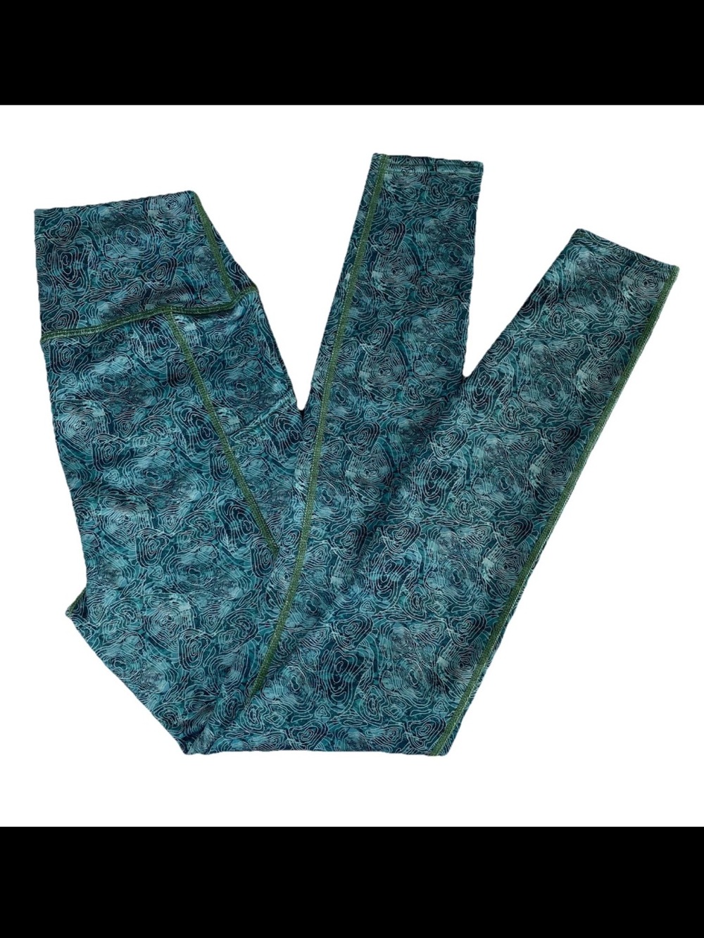 Youer Fleece Lined Leggings Womens Small Blue Agate Topo Print USA Made